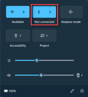 The Bluetooth button in "Not connected" state in Quick Settings.