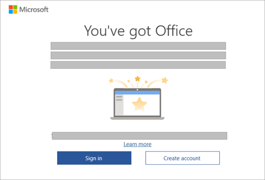 Shows the dialog that appears when you open an Office app on a new device that includes an Office license.