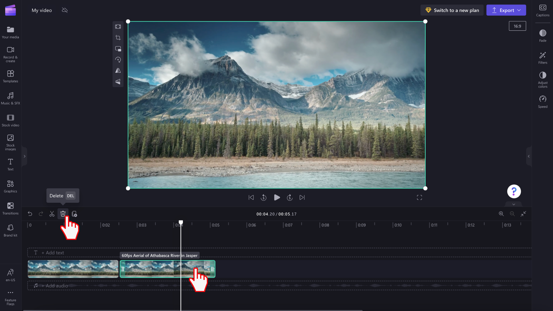 An image of a video project in Clipchamp video editor with the transition menu open.